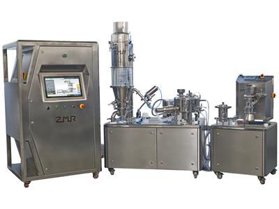 Laboratoryjna suszarnia fluidalna z granulatoro-mieszalnikiem (typ GSFGM-05) z ekranem HMI oraz przecierak kalibracyjny typu PK-5.