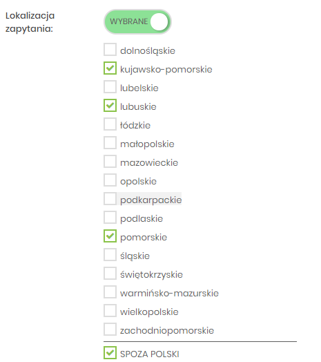 Wybór zapytań z województw